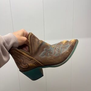 Circle G Brown Leather Western Ankle Boots with Teal Accents
